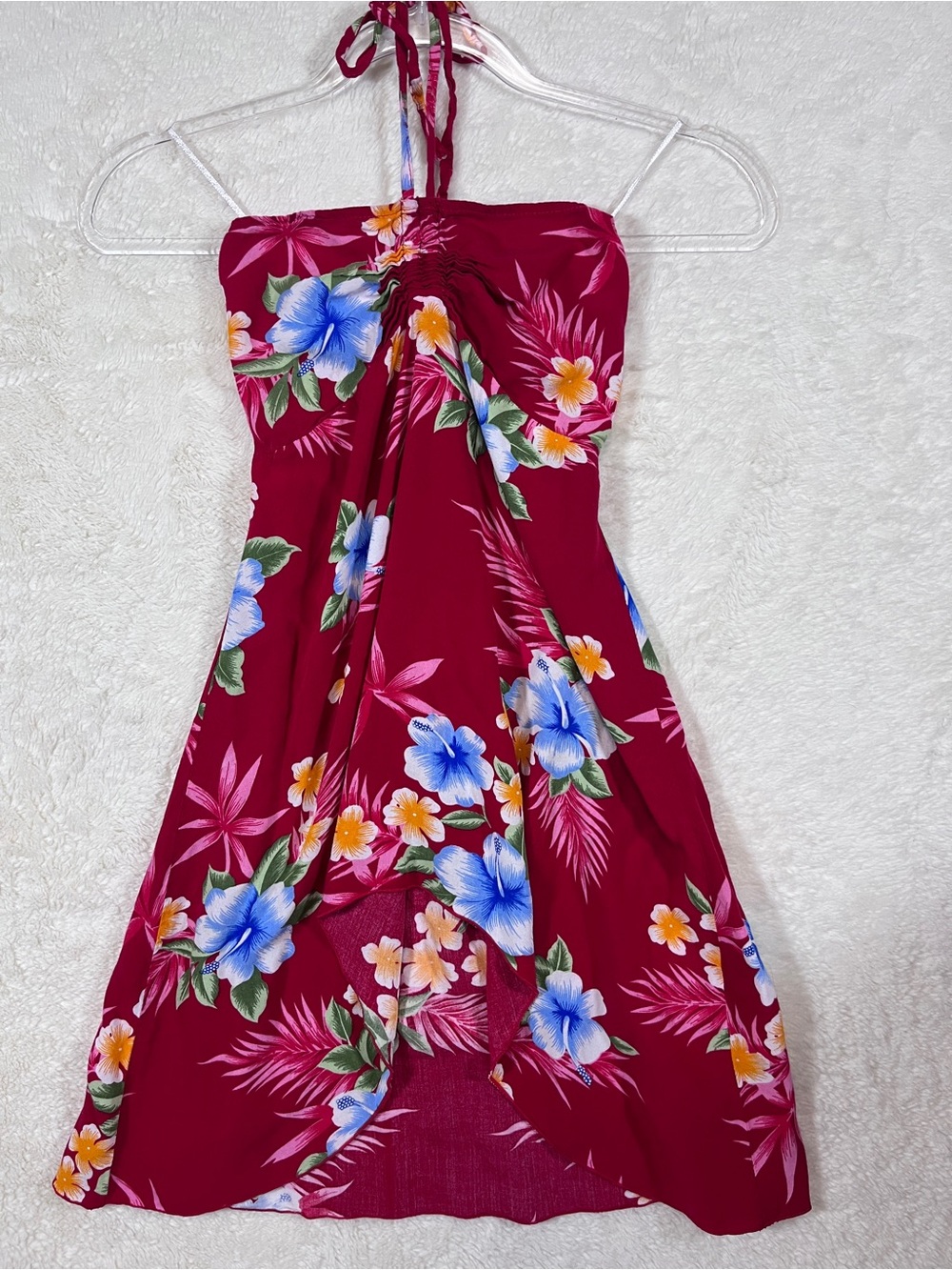 Hawaii Hangover Girls Size 8 Red Floral Hawaiian Halter Dress Smocked Luau